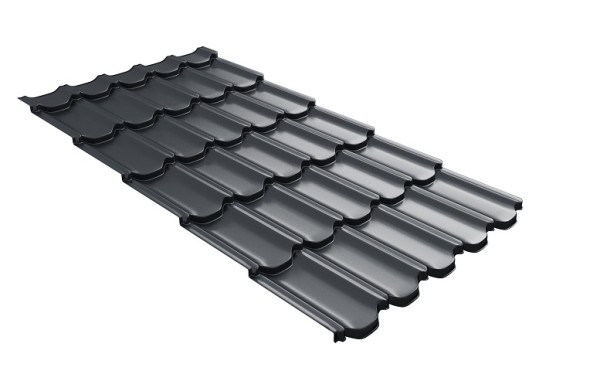 Металлочерепица квинта плюс с 3D резом 0,5 Satin RAL 7024 мокрый асфальт купить в Саранске